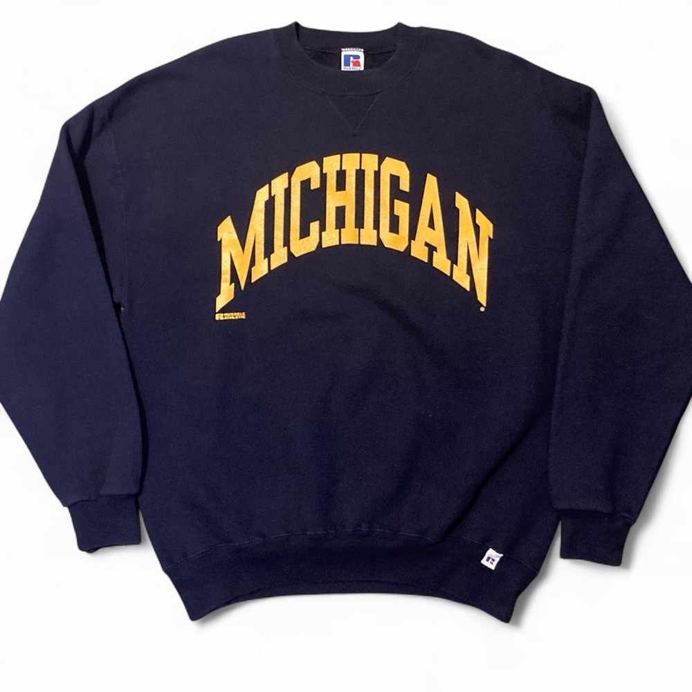 Russell vintage 80s/90s Navy Michigan crewneck sweatshirt single-V XL/24